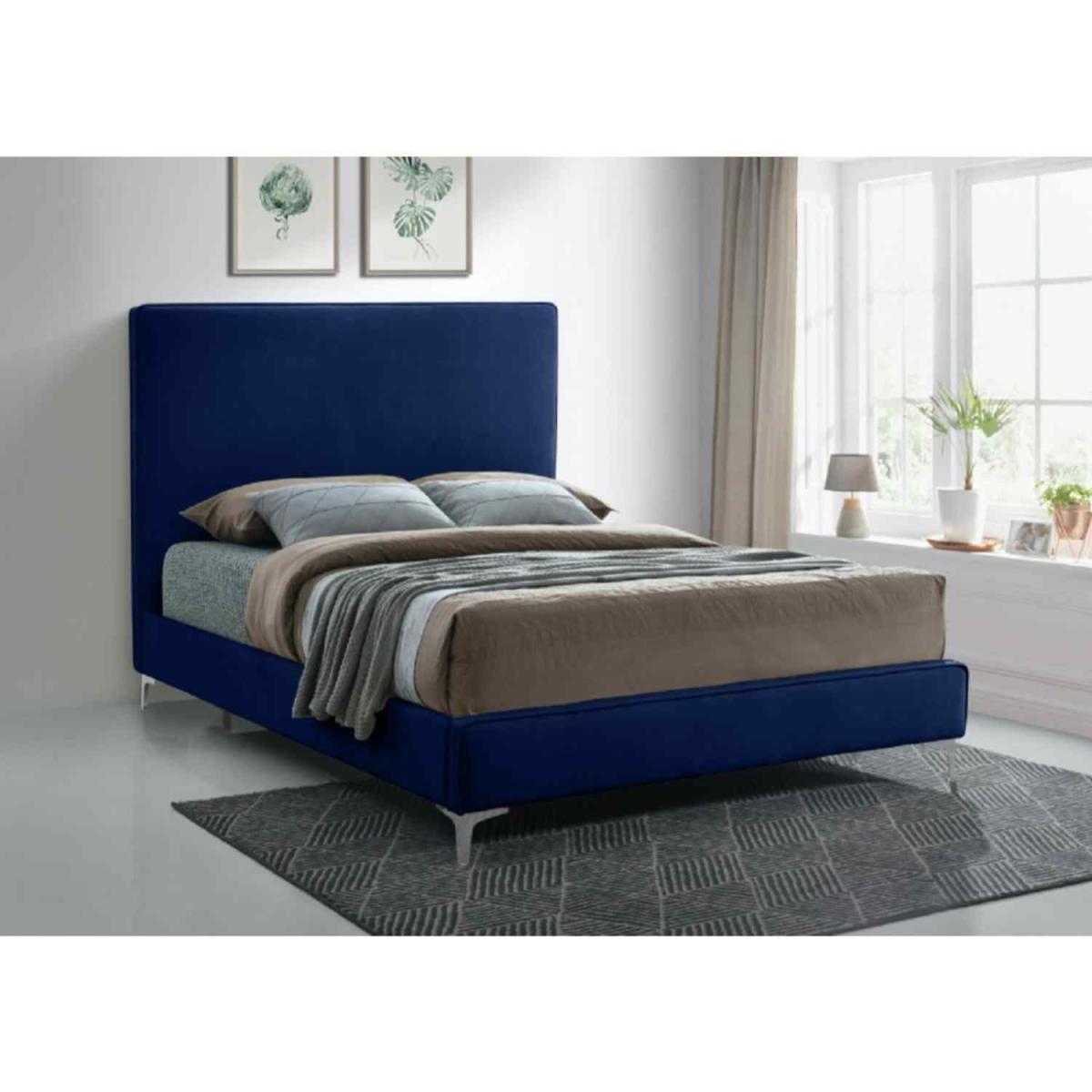 Haizea Upholstered Plush Velvet Bed Frame - Blue / King Size – image 2