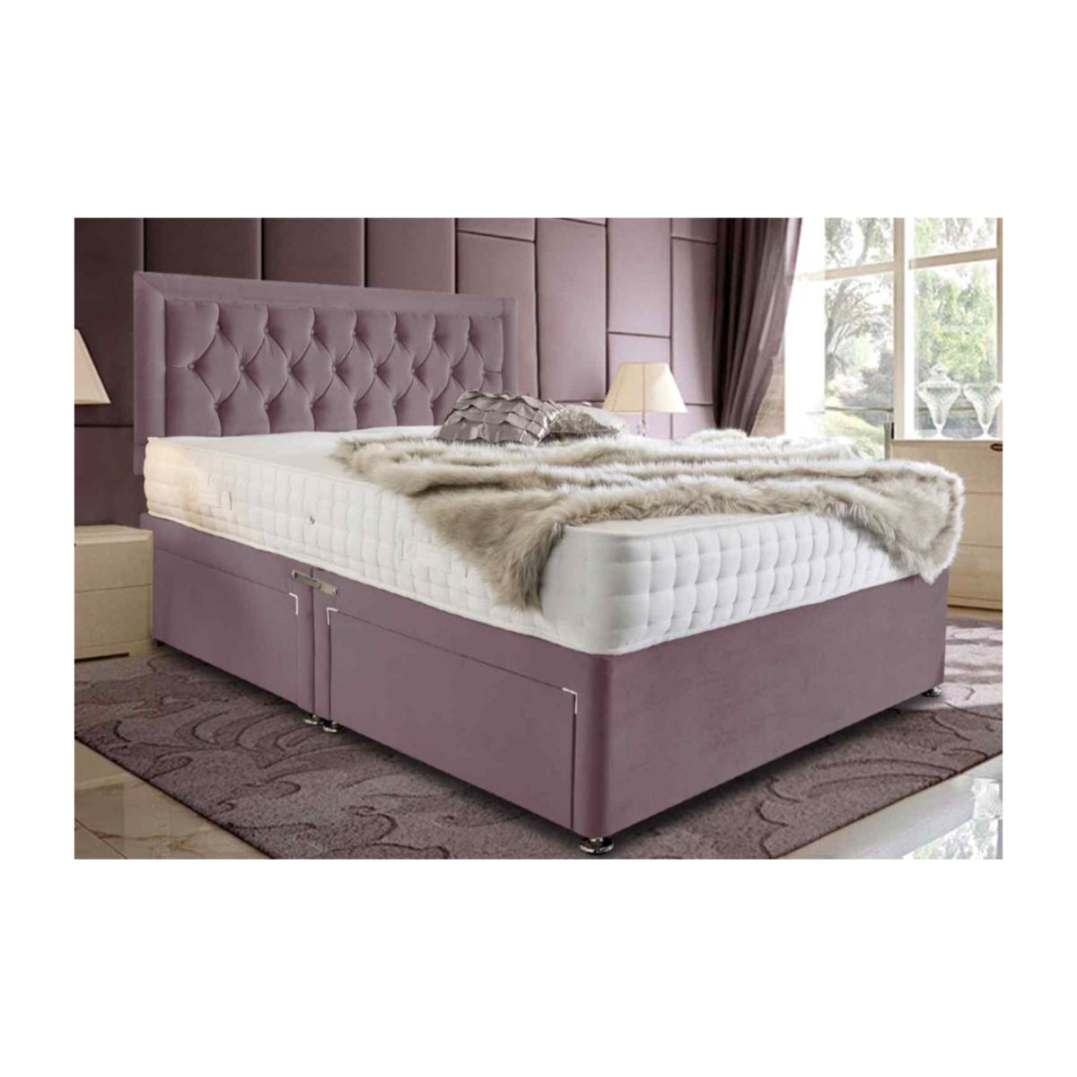 Leonardo Divan Upholstered Plush Velvet Bed Frame - Pink / King Size