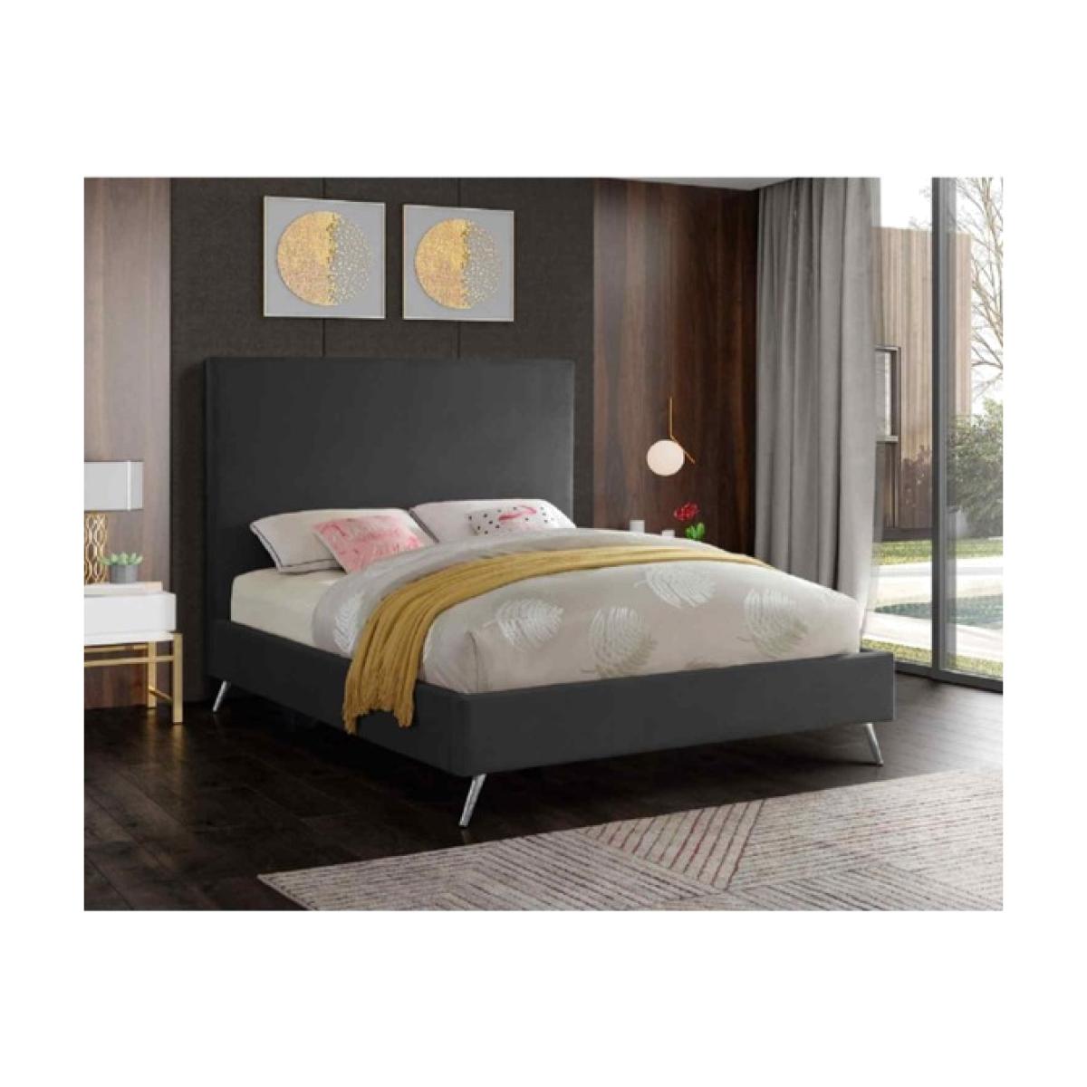 Jean Upholstered Plush Velvet Bed Frame - Steel / King Size – image 1