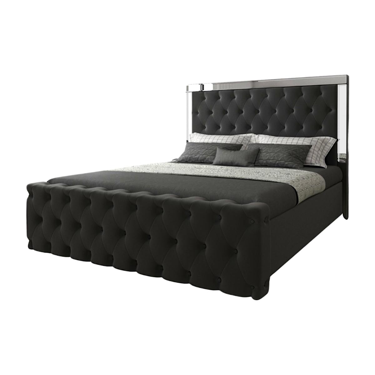 Vanity Mirrored Chesterfield Upholstered Bed Frame Velvet - Black / King