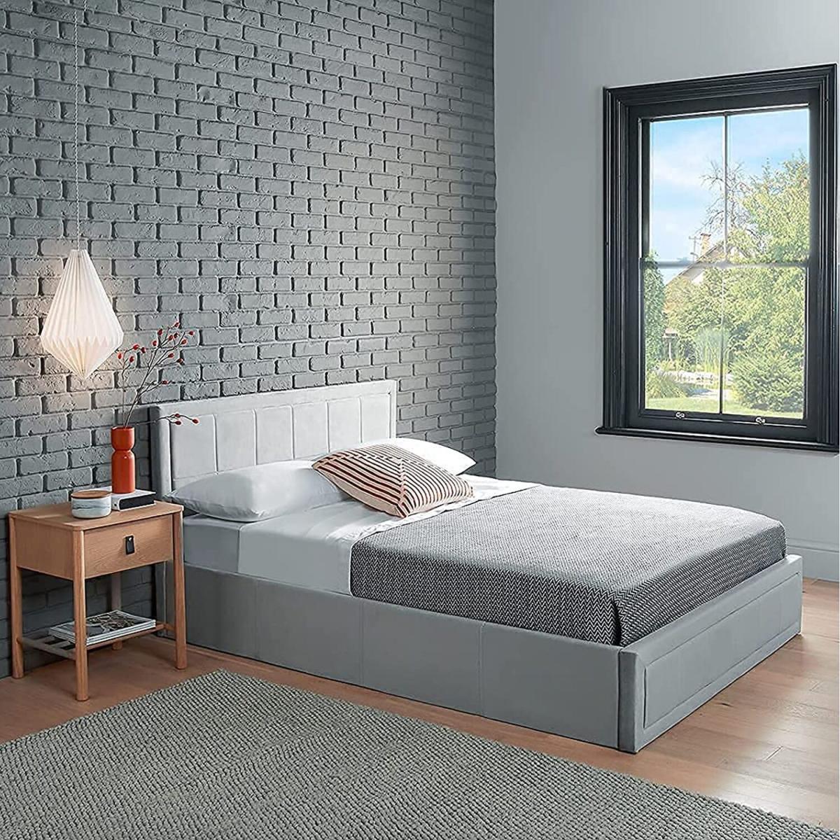 Ottoman Storage Bed Frame Velvet Upholstery  - Grey / King / No – image 2