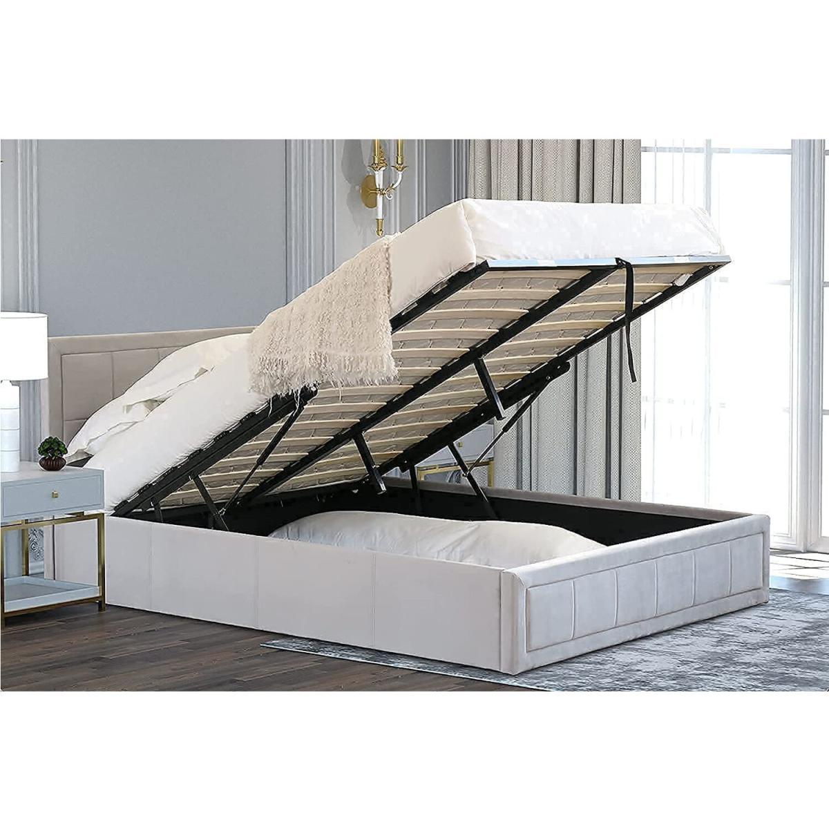 Ottoman Storage Bed Frame Velvet Upholstery  - Grey / King / No – image 3