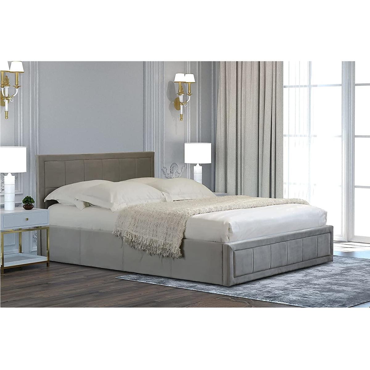 Ottoman Storage Bed Frame Velvet Upholstery  - Grey / King / No – image 4