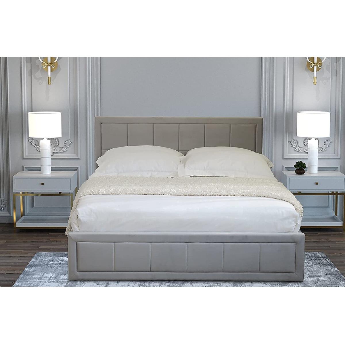 Ottoman Storage Bed Frame Velvet Upholstery  - Grey / King / No – image 6