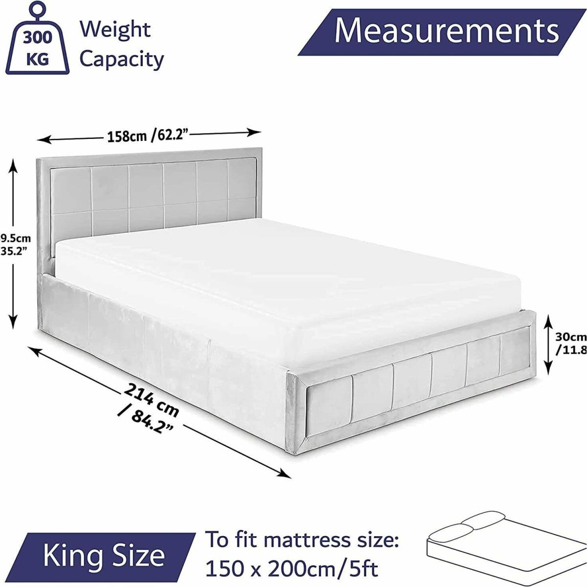 Ottoman Storage Bed Frame Velvet Upholstery  - Grey / King / No – image 10