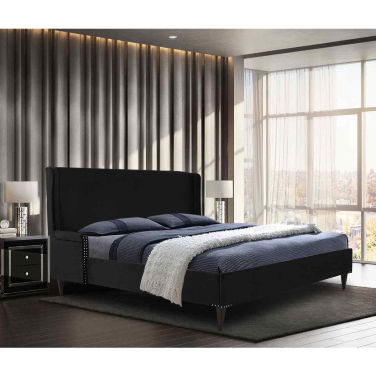 Robert Upholstered Plush Velvet Bed Frame - Black / King Size – image 2