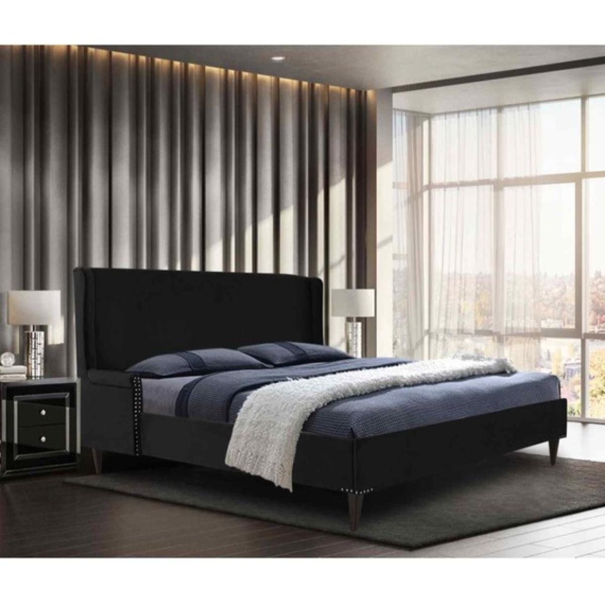 Robert Upholstered Plush Velvet Bed Frame - Black / King Size – image 1