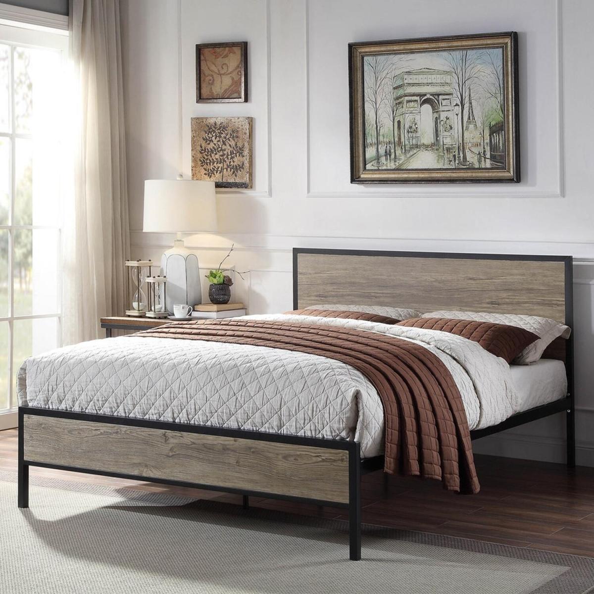 Salisbury Industrial Rustic Style Metal Wood Bed Frame - Black / King