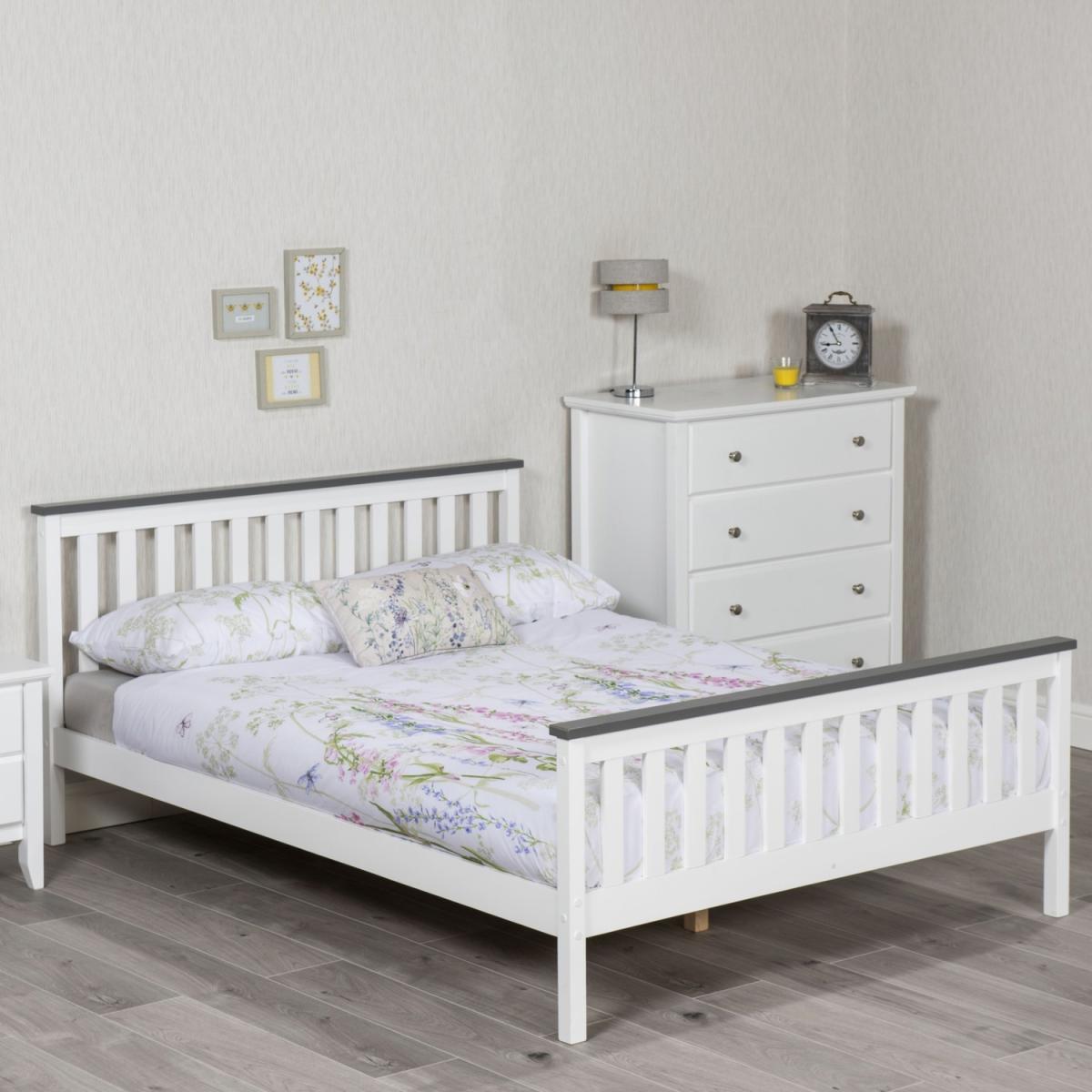 Solid Pine wood Shanghai Bed Frame - Satin White / King