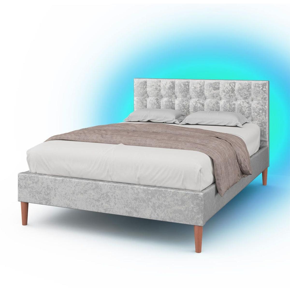 Torton LED Silver Crushed Velvet Bed Frame - Silver / King – image 2