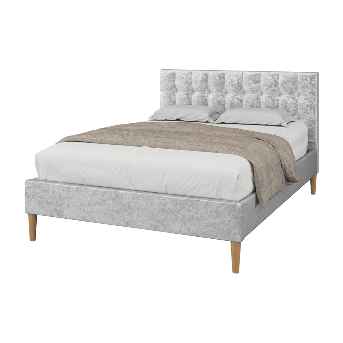 Torton LED Silver Crushed Velvet Bed Frame - Silver / King – image 1