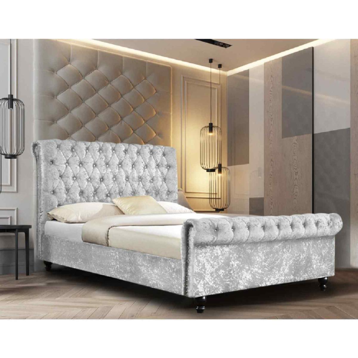Alice Upholstered Crush Velvet Bed Frame - Grey / King Size – image 2