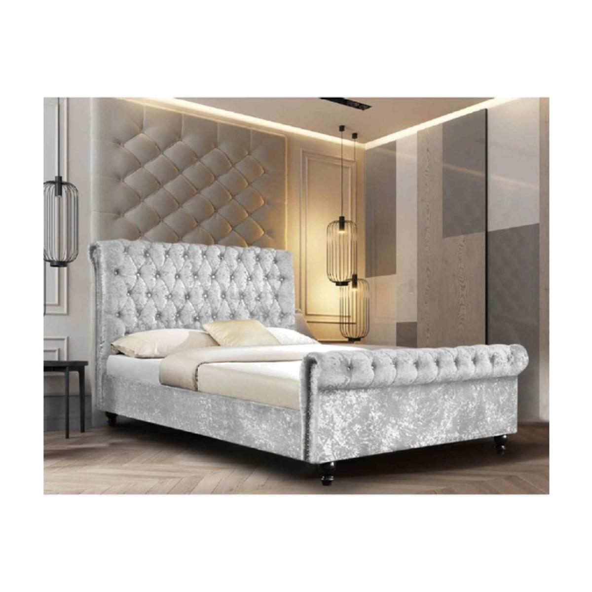 Alice Upholstered Crush Velvet Bed Frame - Grey / King Size – image 1