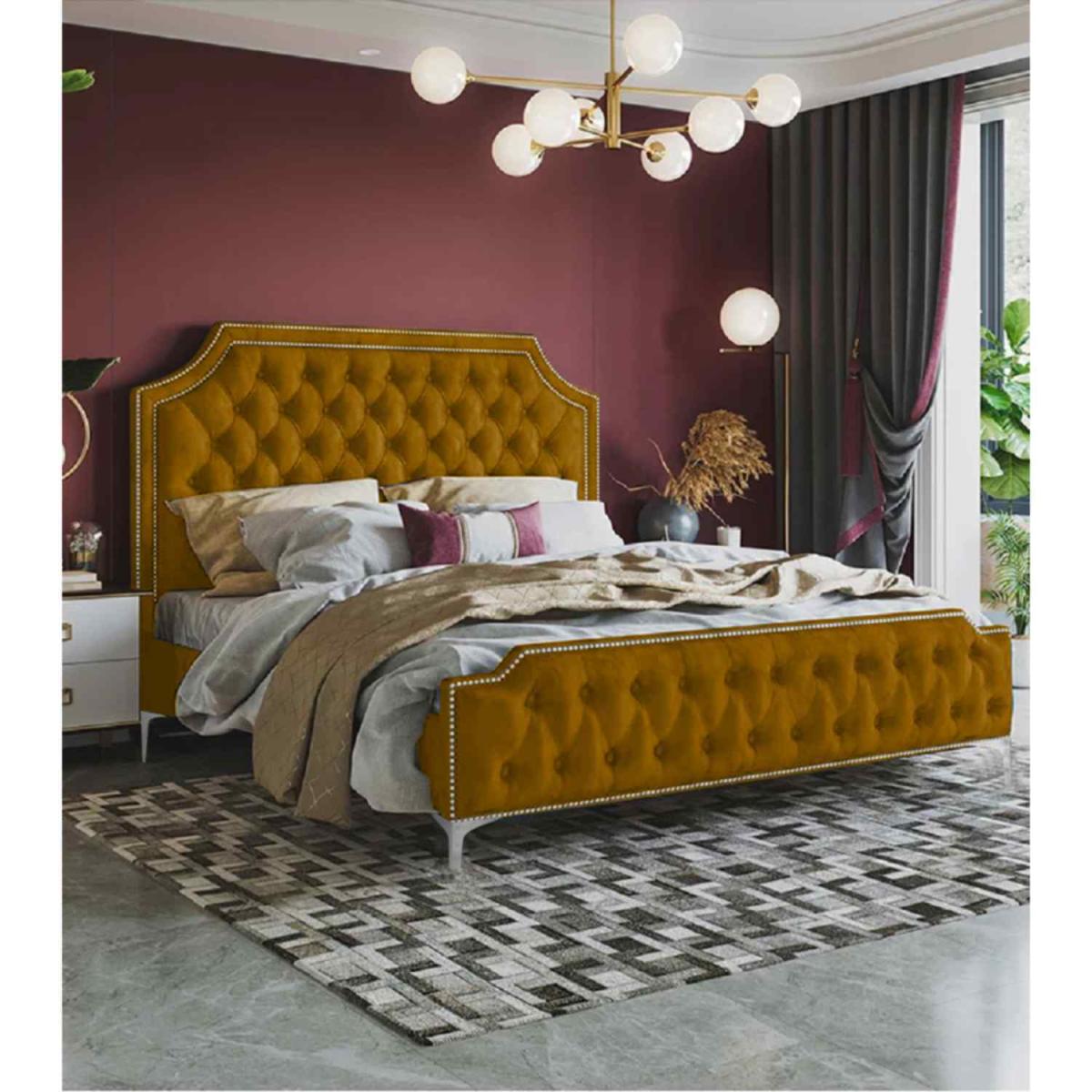 Francesco Upholstered Plush Velvet Bed Frame - Yellow / King Size – image 2