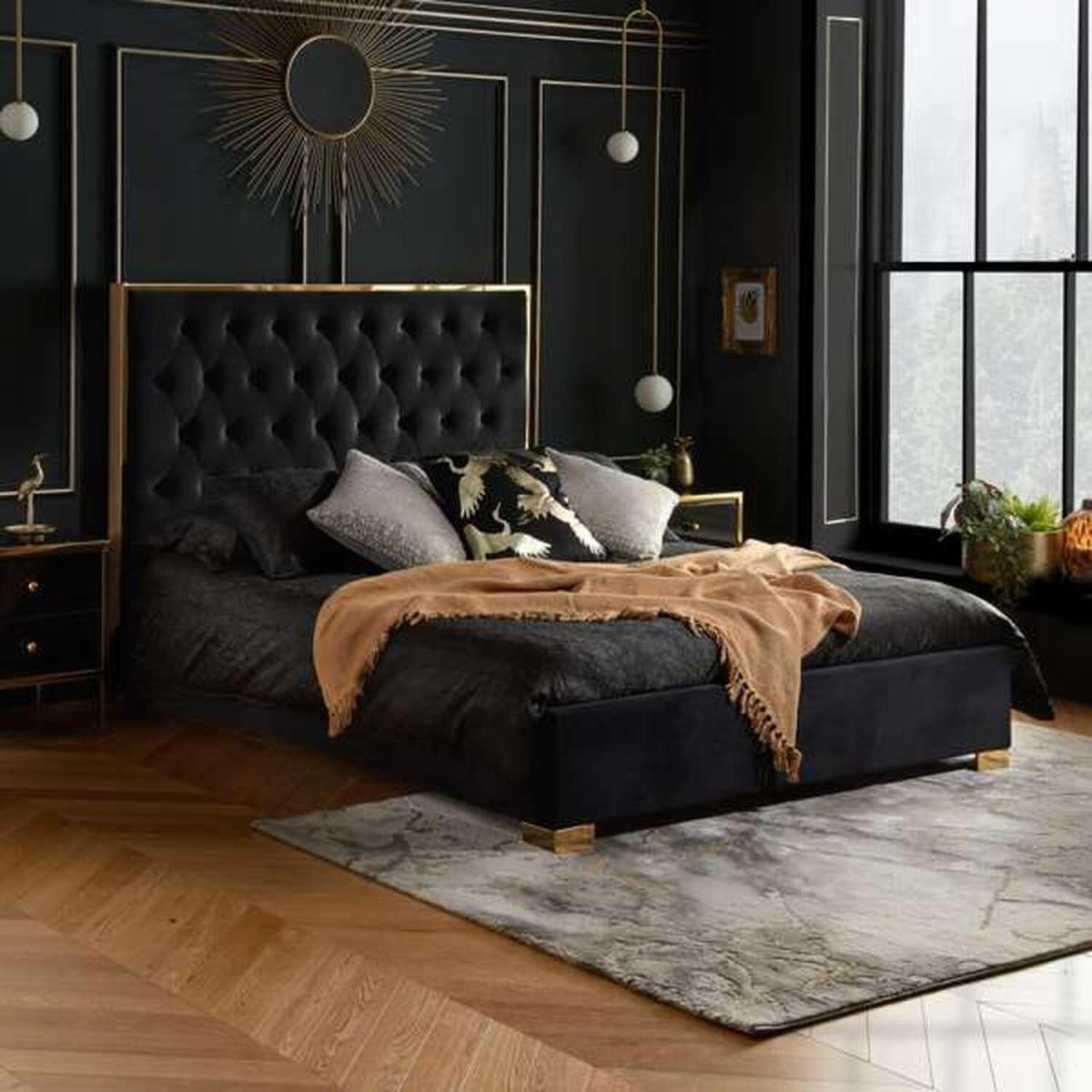Chesea Upholstered Bed Frame - Black / 215cm / King
