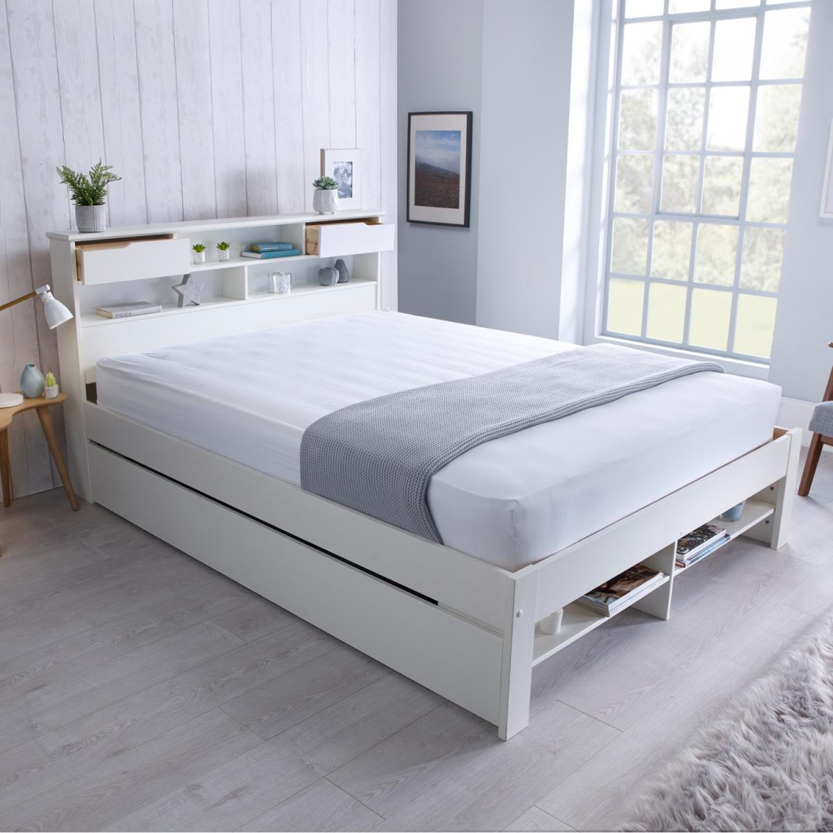 Fabio White Wooden Storage Bed - White / 2 Drawers / King – image 2