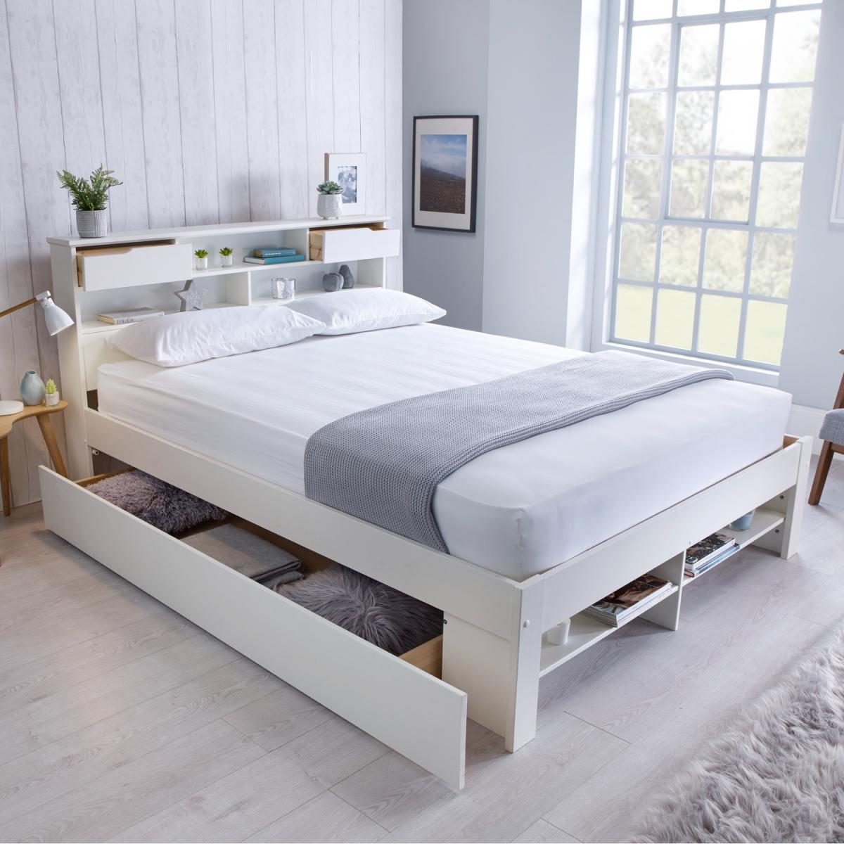 Fabio White Wooden Storage Bed - White / 2 Drawers / King – image 1