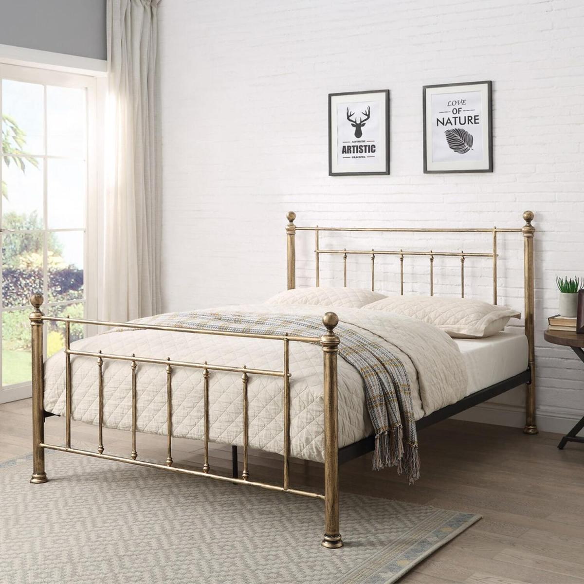 Harpenden Brushed Gold Metal Bed Frame - Yellow / King