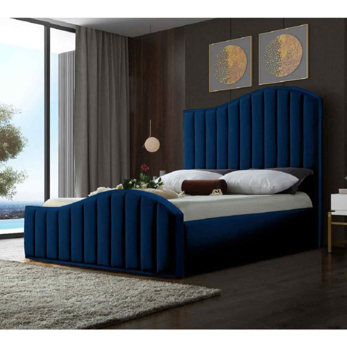 Maria Upholstered Plush Velvet Bed Frame - Blue / King Size – image 2