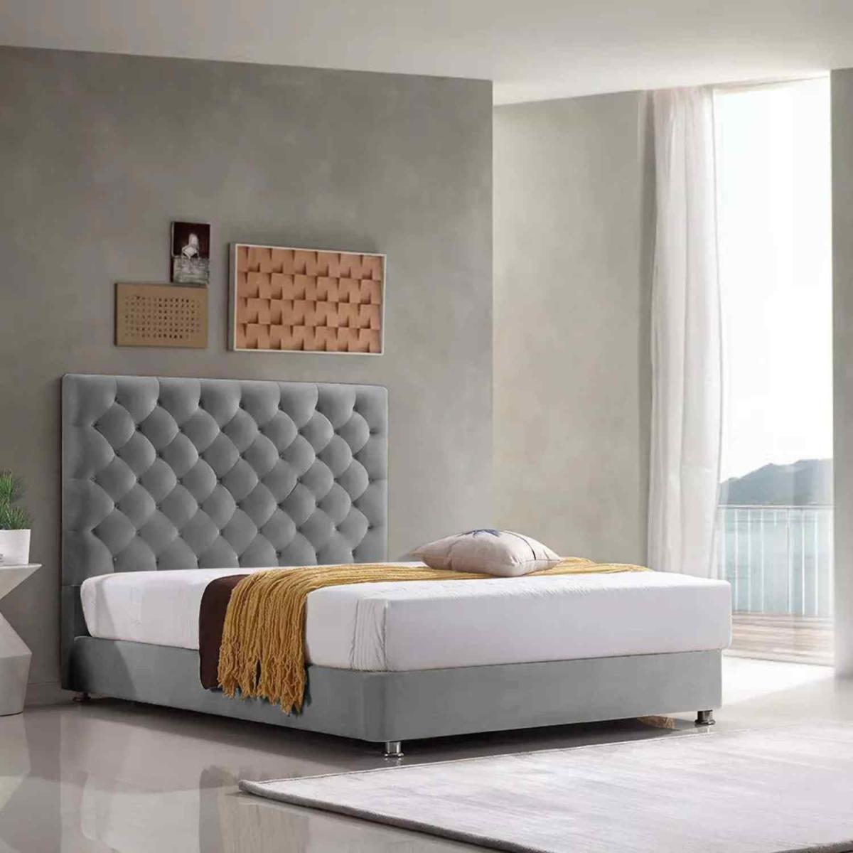 Markia Upholstered Plush Velvet Bed Frame - Grey / King Size