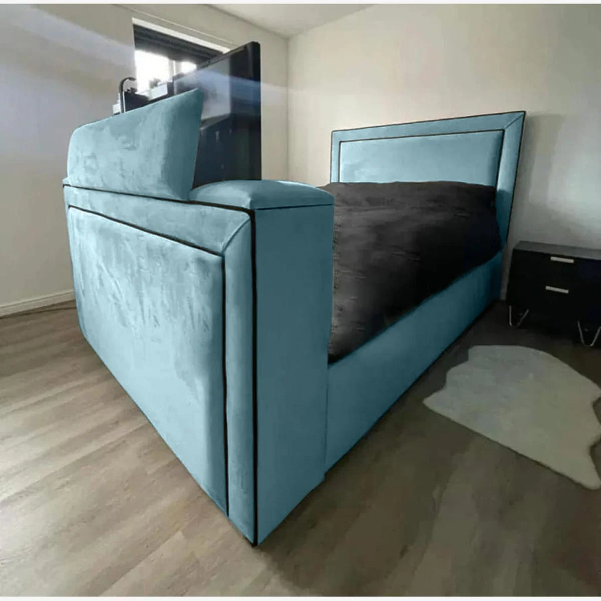 Bisham Plush TV Bed Frame - Duck Egg / King