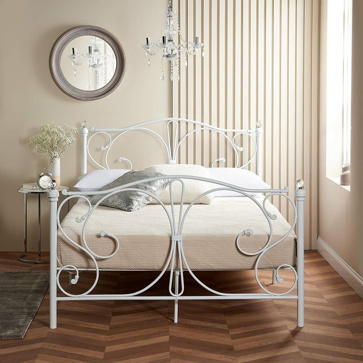 Crystal Metal Bed Frame With Hybrid Mattress - White / King – image 2