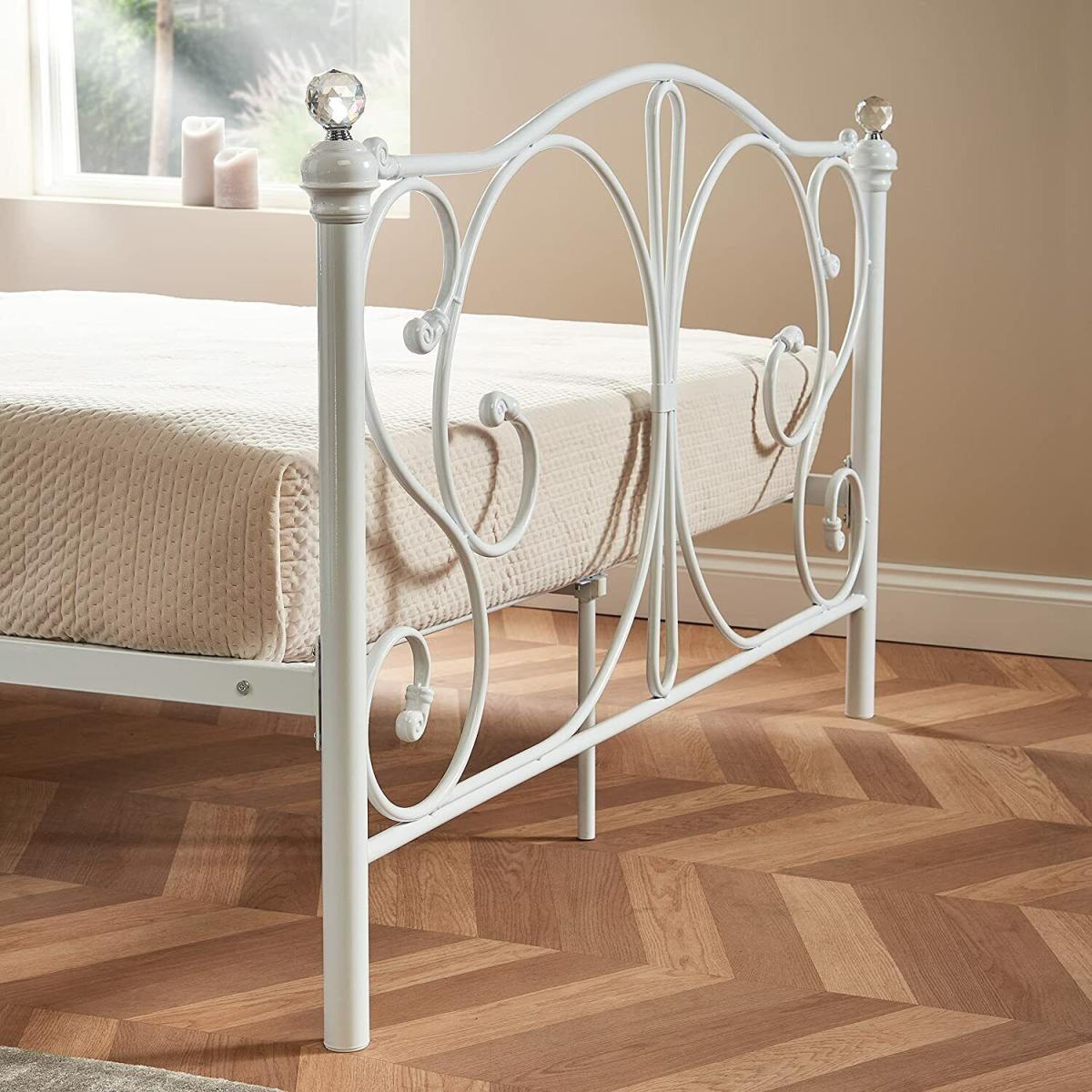 Crystal Metal Bed Frame With Hybrid Mattress - White / King – image 3