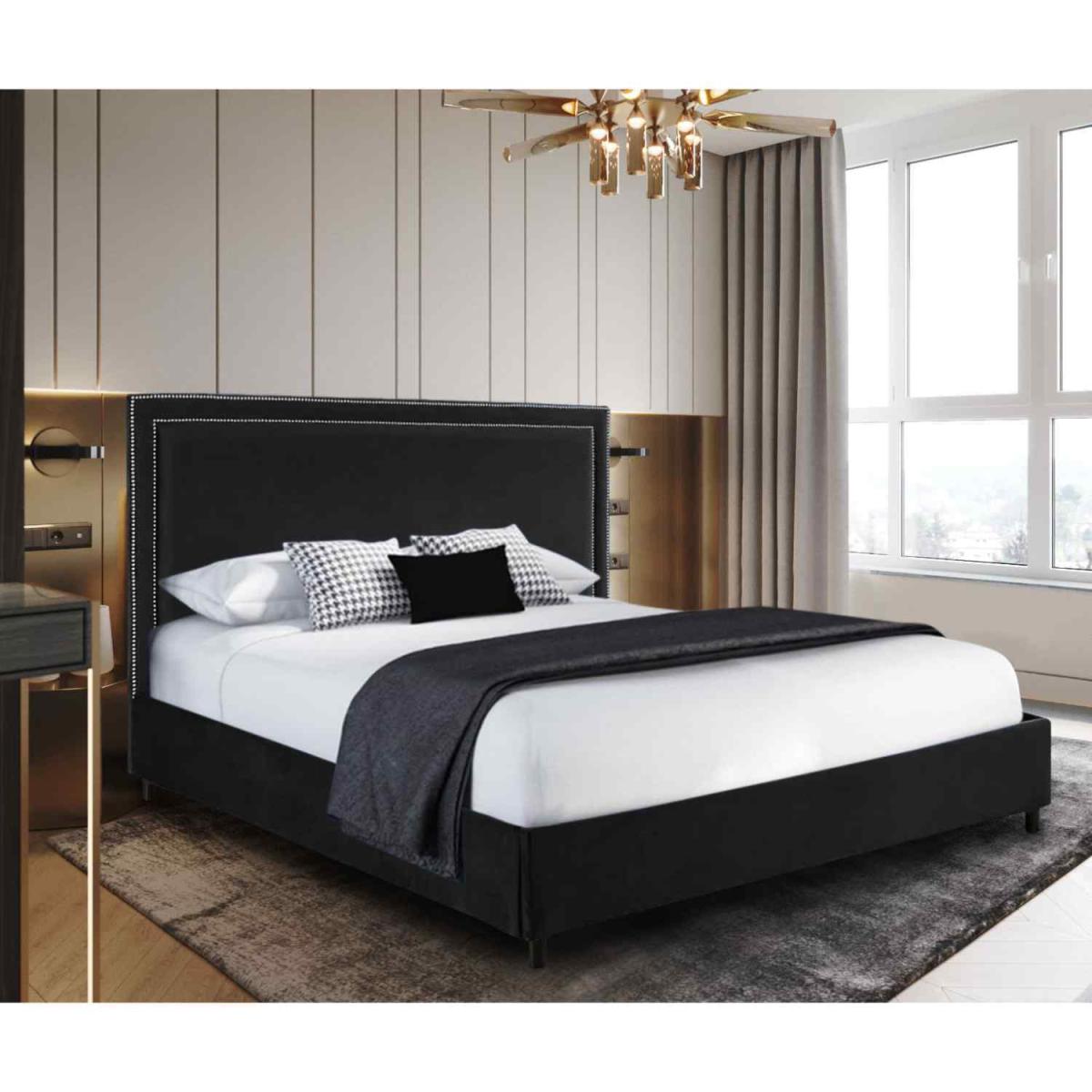 Richard Upholstered Plush Velvet Bed Frame - Black / King Size – image 2