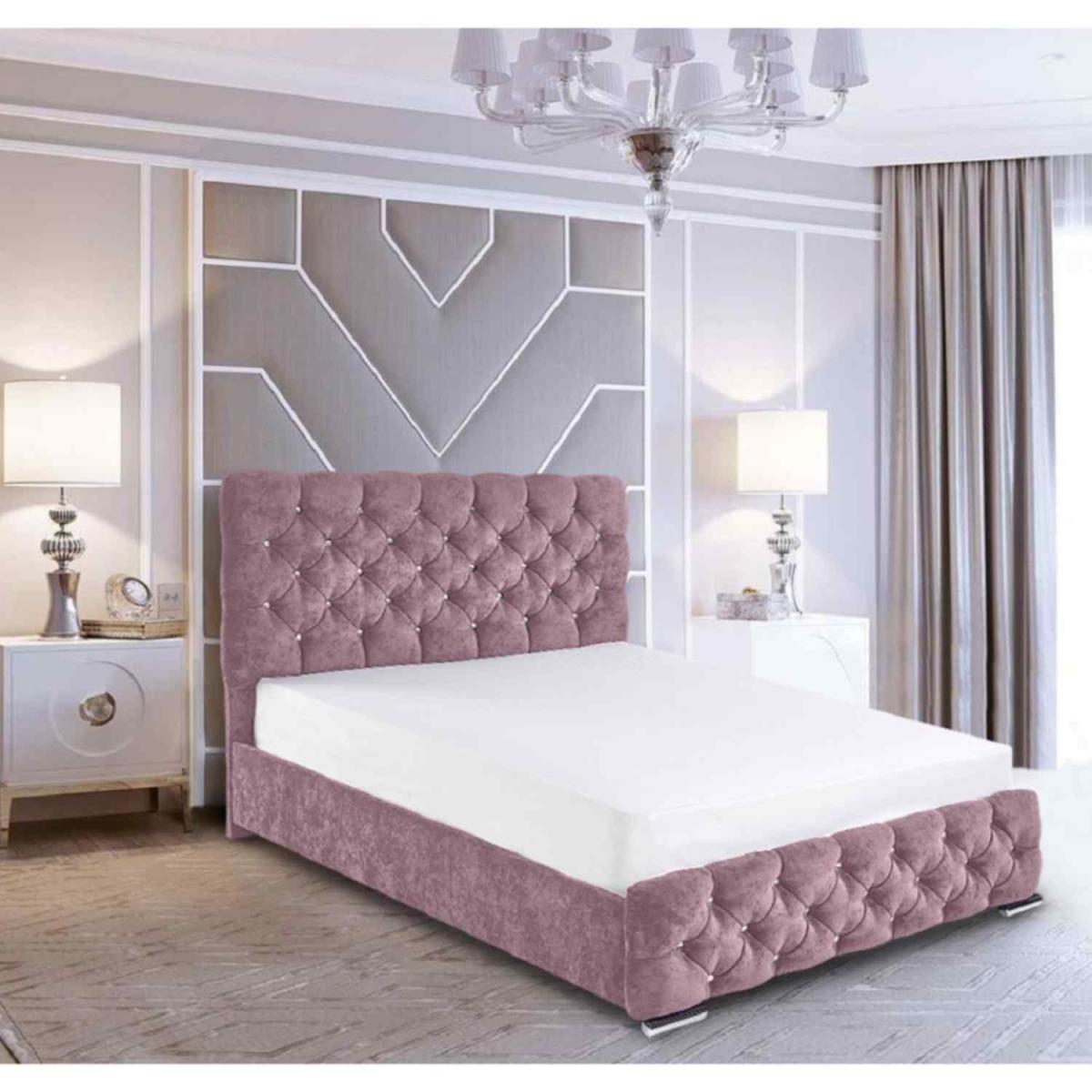 Isabella Upholstered Crush Velvet Bed Frame - Pink / King Size