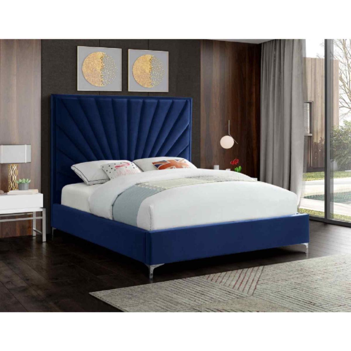 Emilia Upholstered Plush Velvet Bed Frame - Blue / King Size – image 2