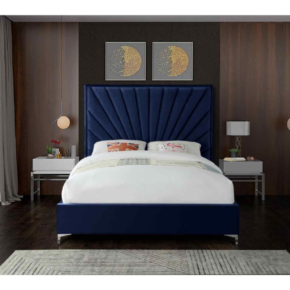 Emilia Upholstered Plush Velvet Bed Frame - Blue / King Size – image 1