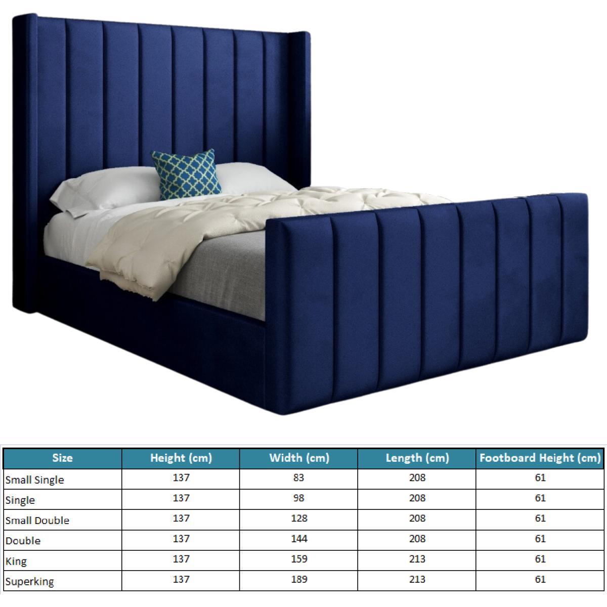 Romano Straight Winged Upholstered Soft Velvet Bed Frame - Blue / King – image 4