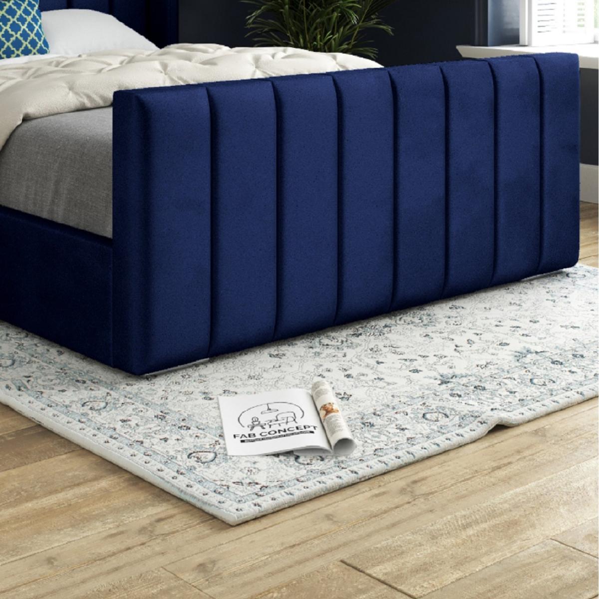 Romano Straight Winged Upholstered Soft Velvet Bed Frame - Blue / King – image 5