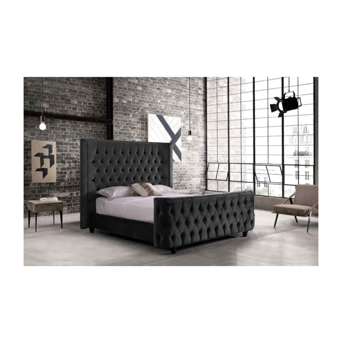 Honza Upholstered Plush Velvet Bed Frame - Black / King Size