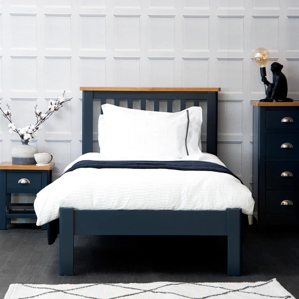 Rutland Blue Painted Oak Single Bed Frame – image 1