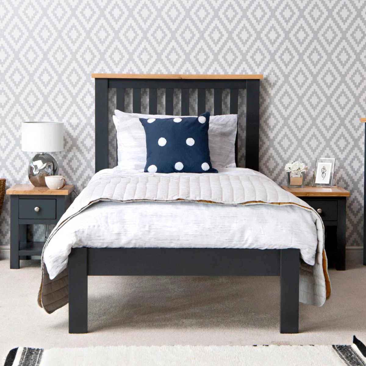 Salisbury Blue Painted Oak Single Bed Frame – image 1