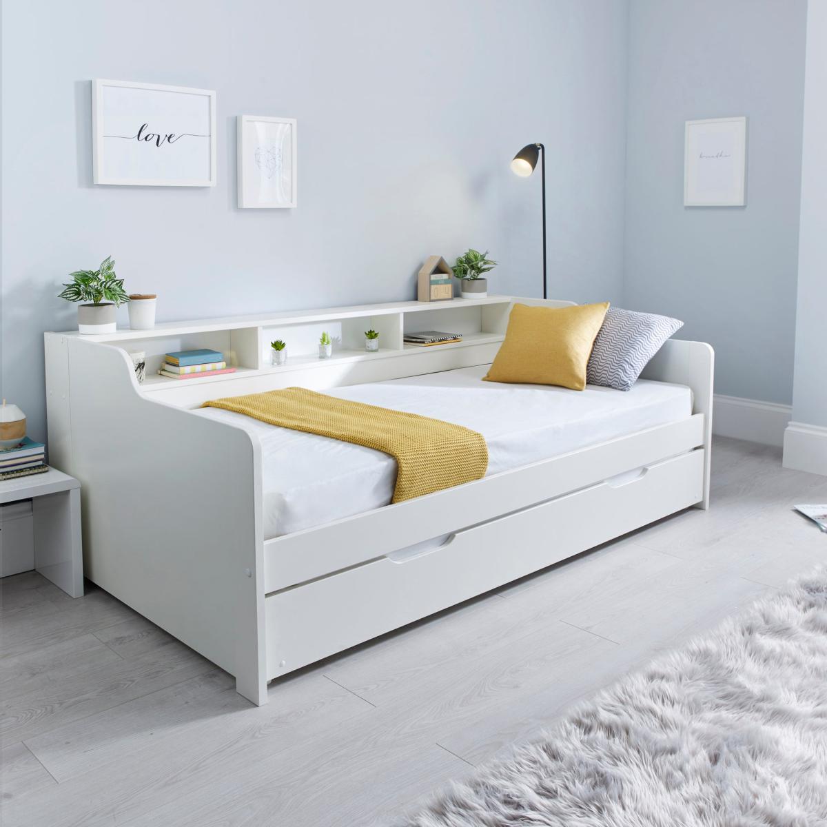 Tyler Single Guest Bed with Trundle and Pocket Mattress - White White – image 2