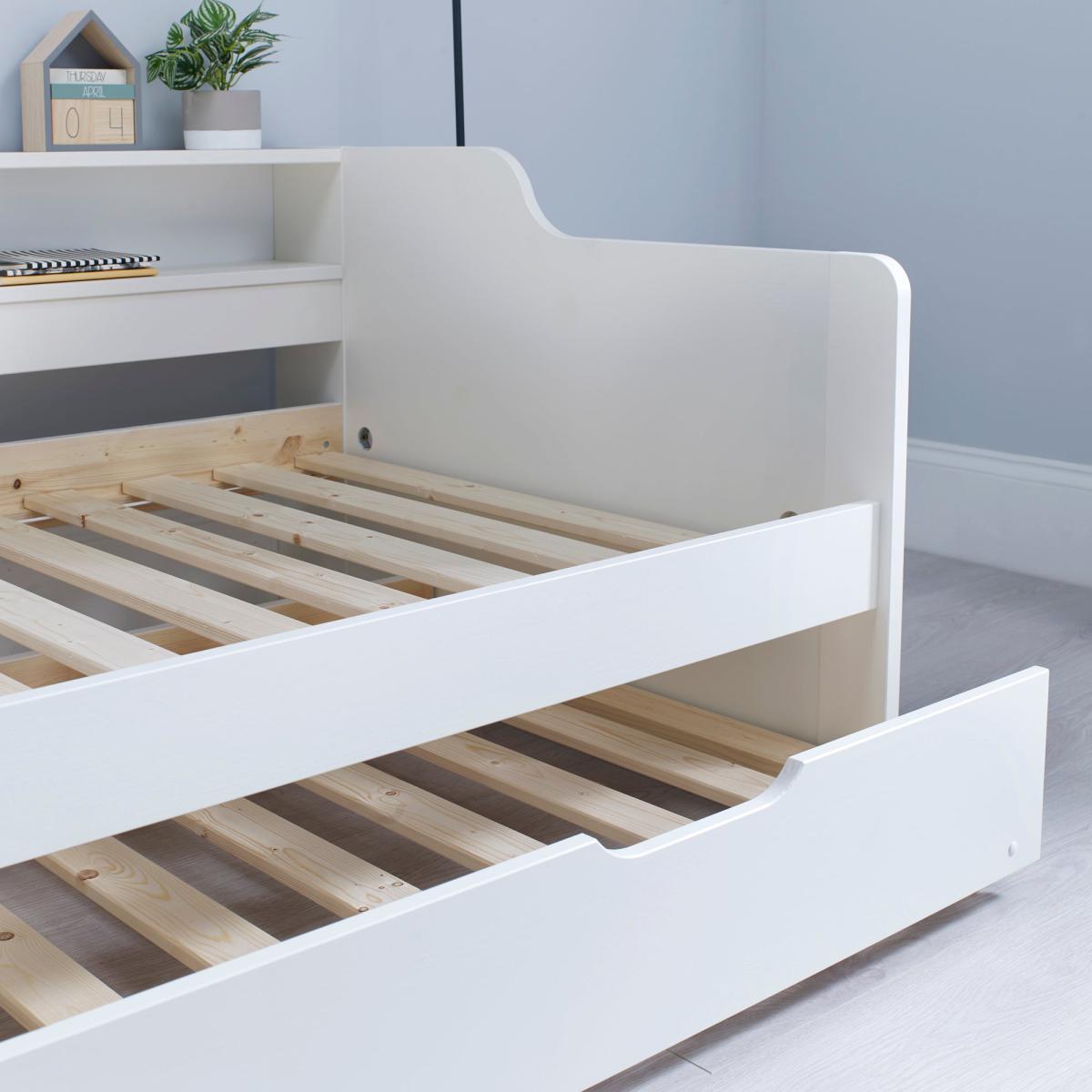 Tyler Single Guest Bed with Trundle and Pocket Mattress - White White – image 4