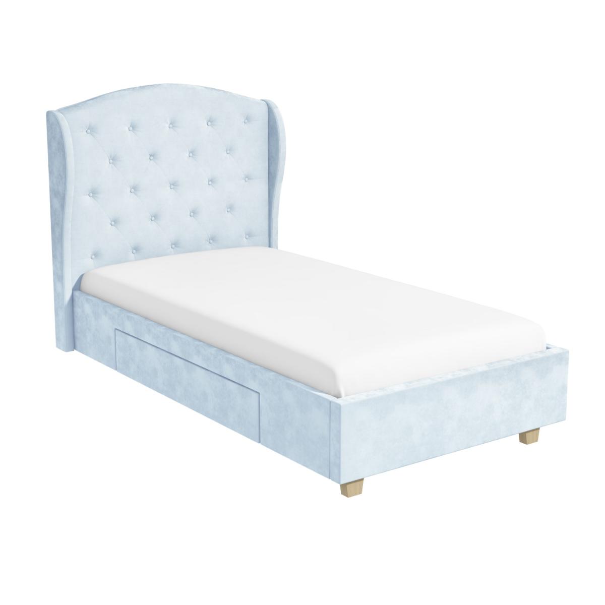 Safina Wing Back Single Bed in Baby Blue Velvet with Underbed Drawer – image 3