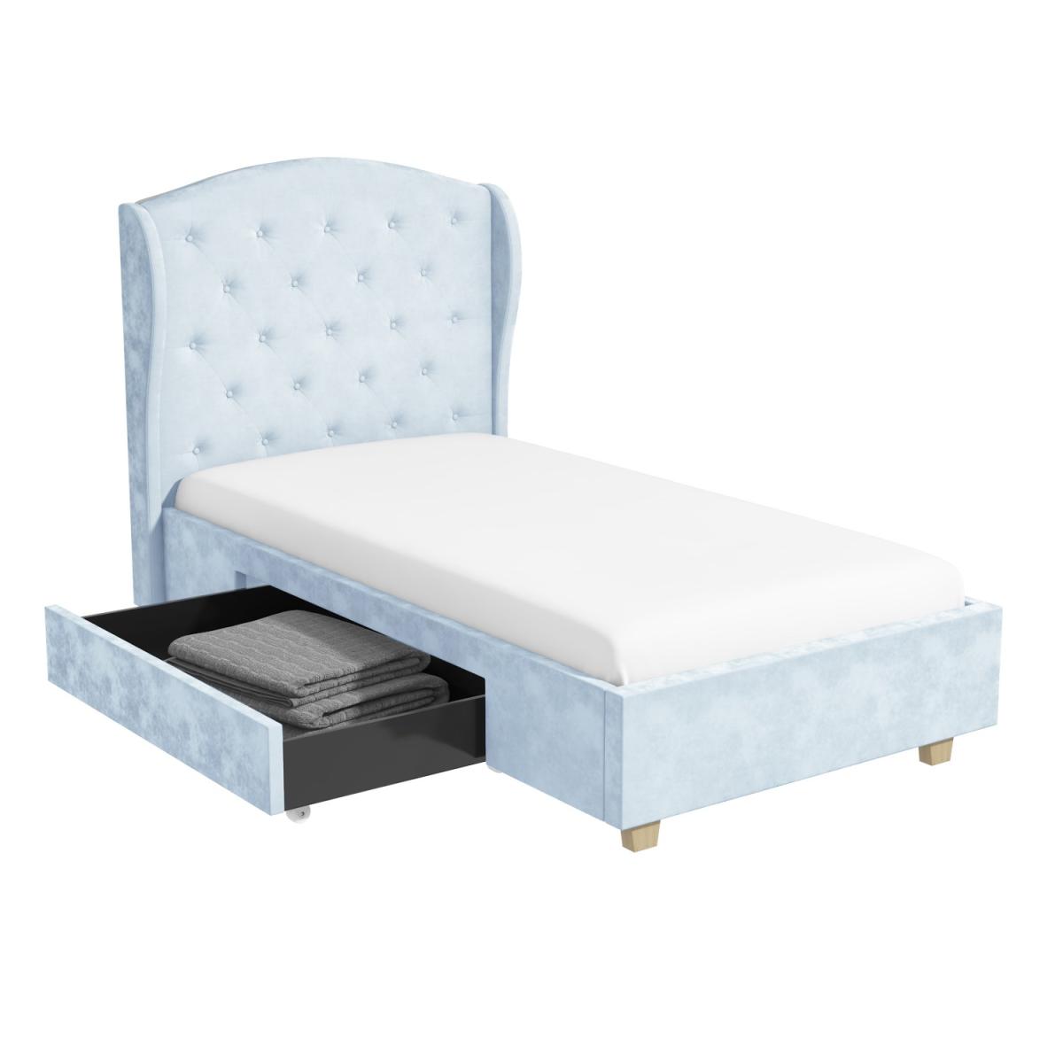 Safina Wing Back Single Bed in Baby Blue Velvet with Underbed Drawer – image 4