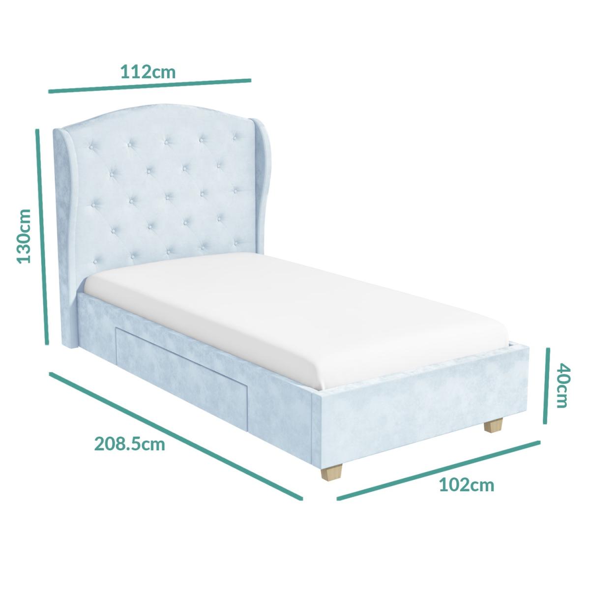 Safina Wing Back Single Bed in Baby Blue Velvet with Underbed Drawer – image 5