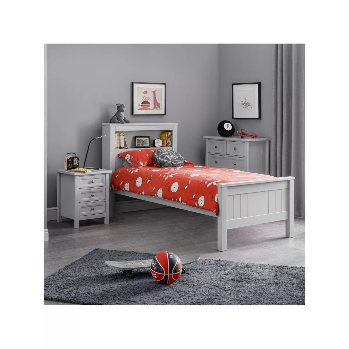 Julian Bowen Maine Bookcase Bed Frame, Single, Grey – image 2
