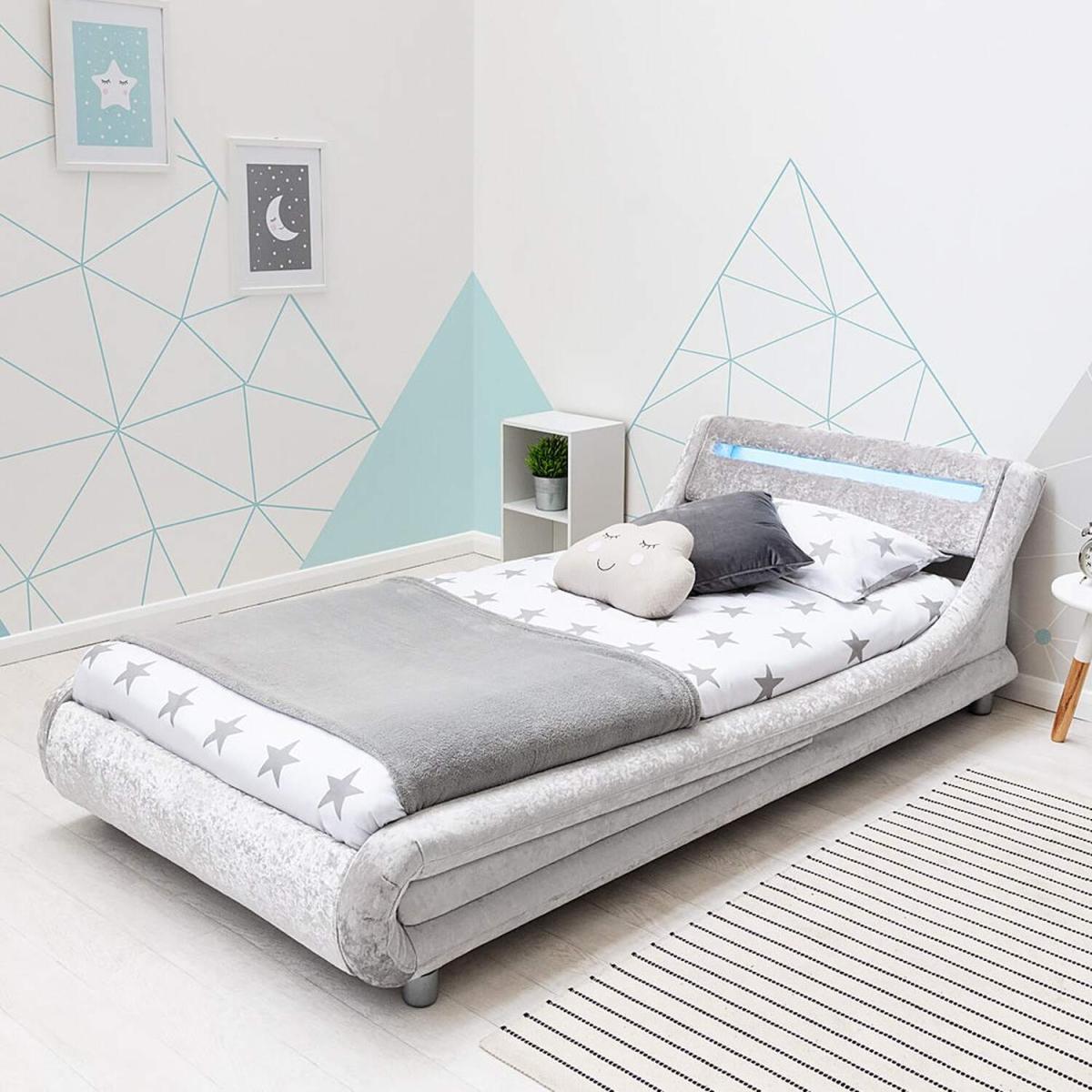 Barcelona Silver Crushed Velvet LED Bed - Silver / Single – image 2