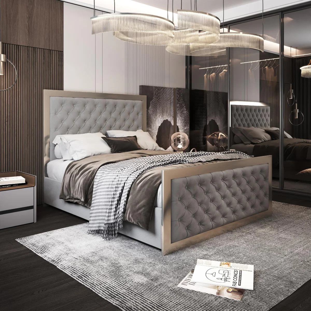 Maddison Upholstered Soft Velvet Metal Bed Frame - Grey / Single – image 1