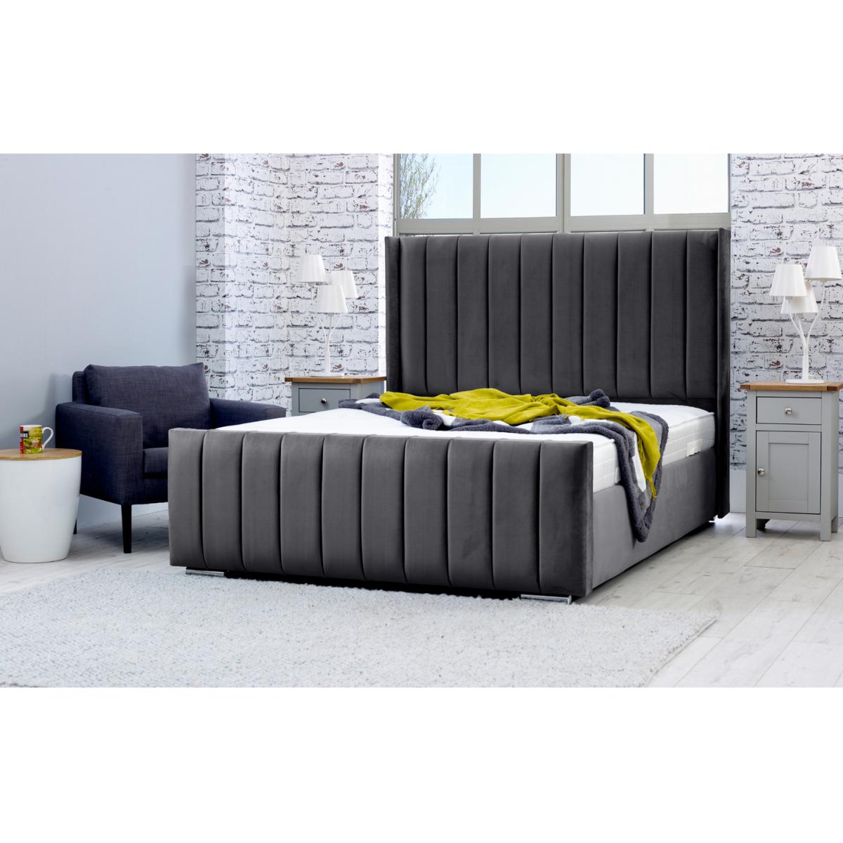Caira Plush 4 Inch Solid Thick Bed Frame With Winged Headboard - Steel / Single – image 2