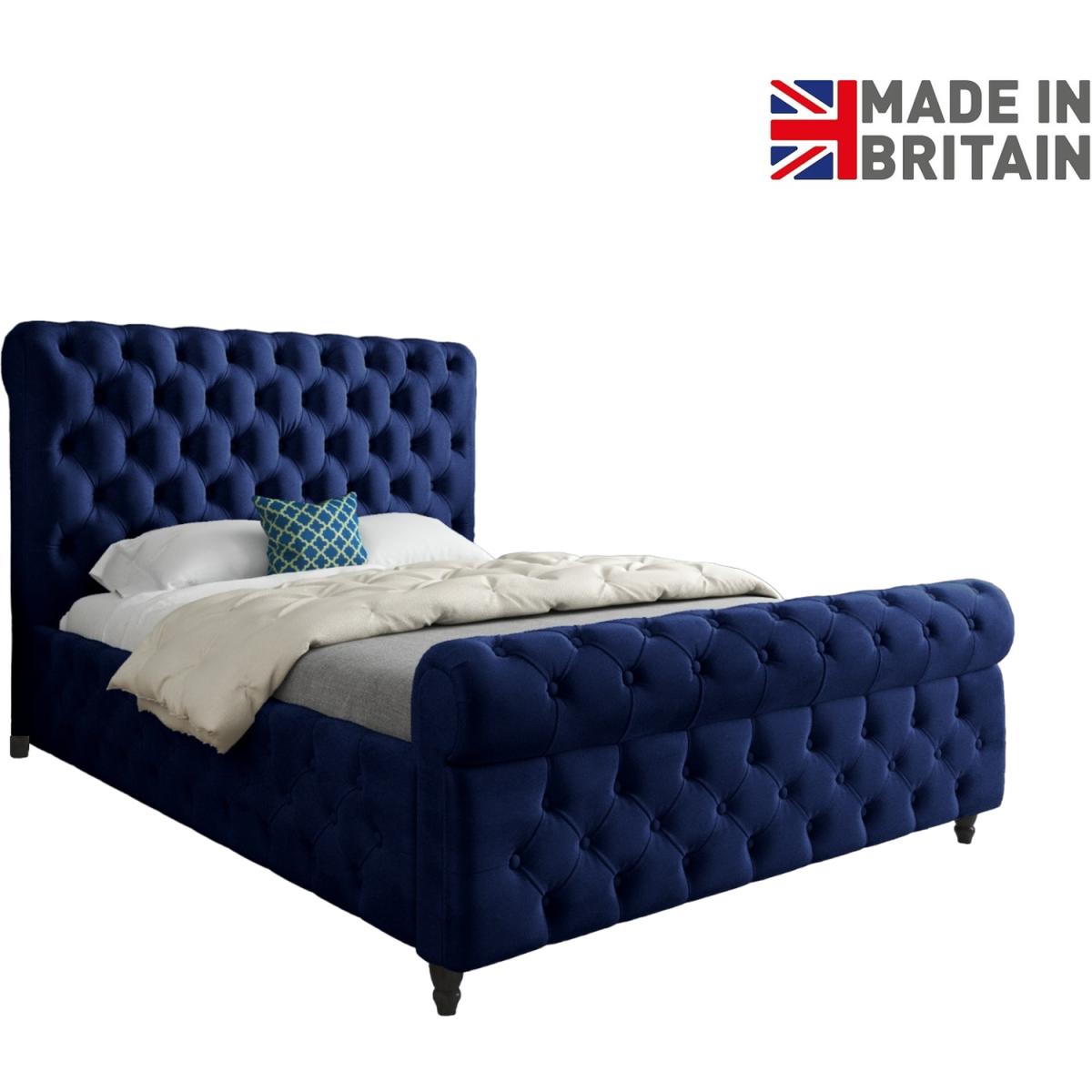 Savana Sleigh Upholstered Soft Velvet Bed Frame - Blue / Single – image 2