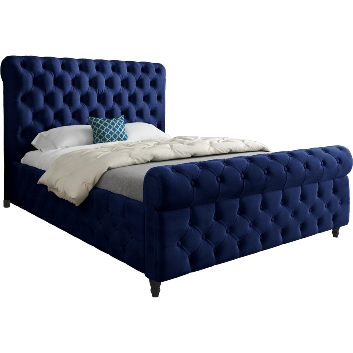 Savana Sleigh Upholstered Soft Velvet Bed Frame - Blue / Single – image 3