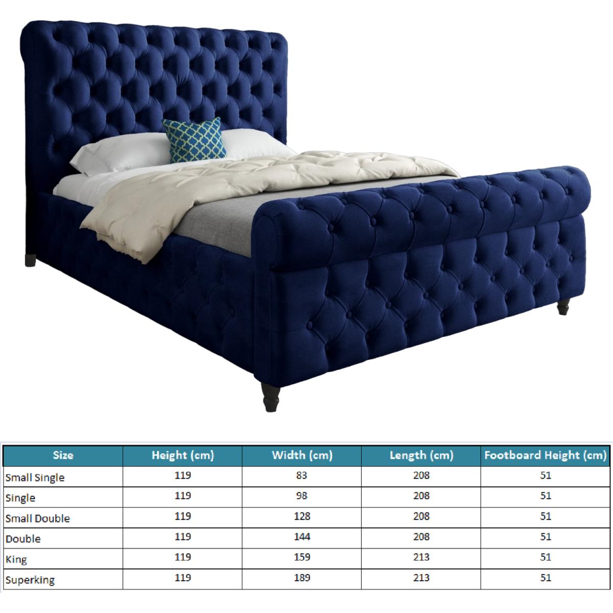Savana Sleigh Upholstered Soft Velvet Bed Frame - Blue / Single – image 4