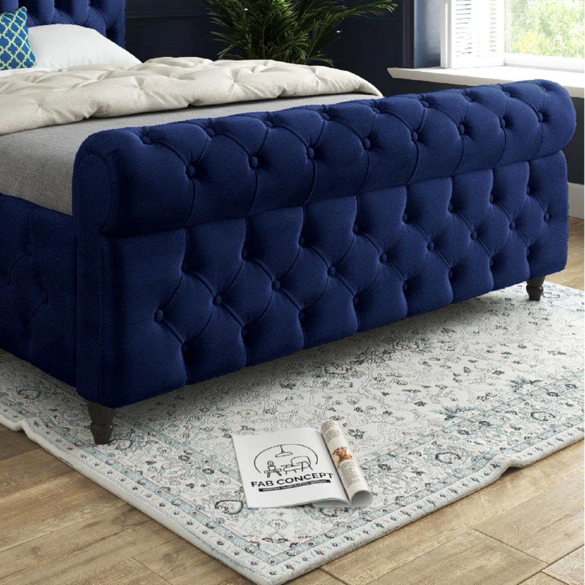 Savana Sleigh Upholstered Soft Velvet Bed Frame - Blue / Single – image 5