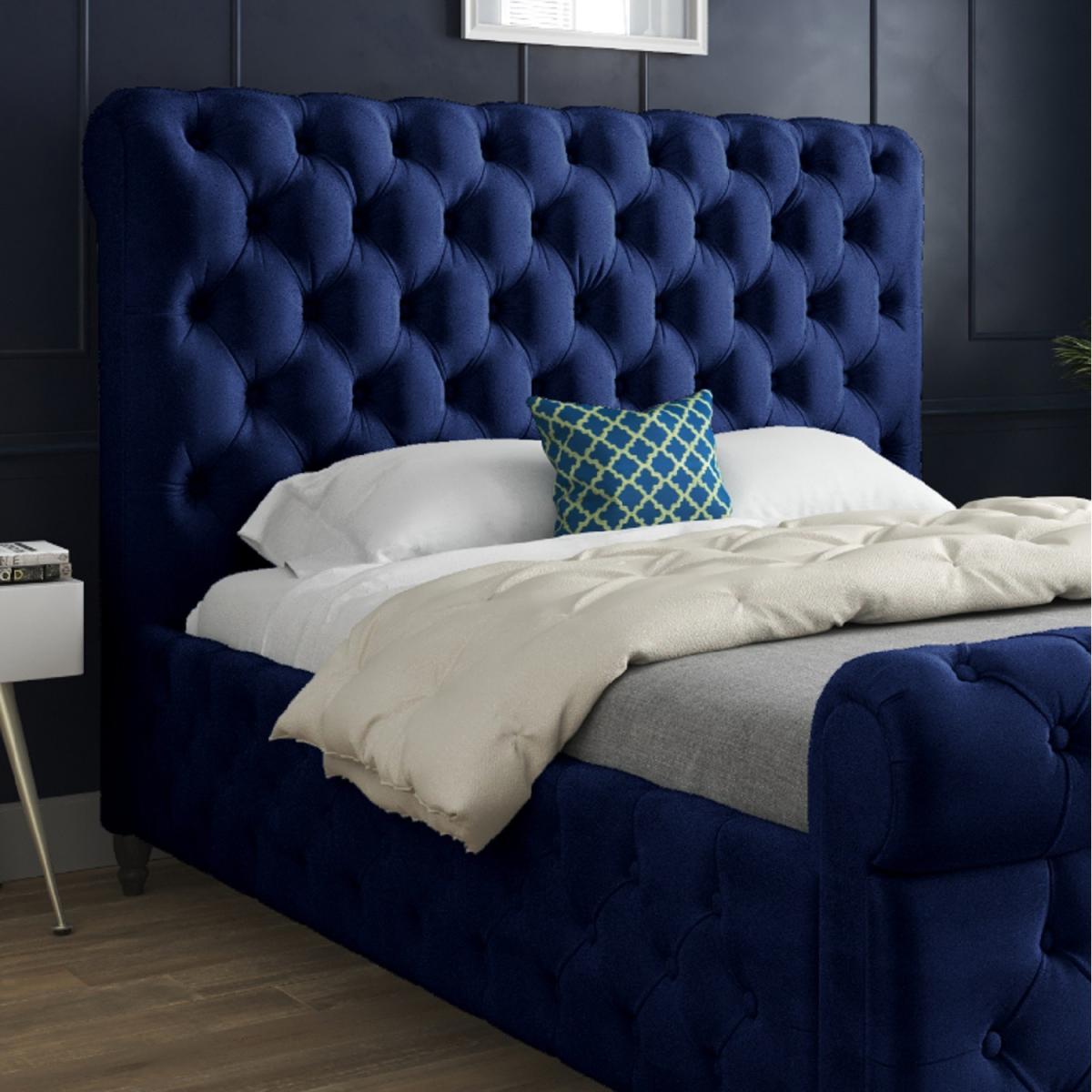 Savana Sleigh Upholstered Soft Velvet Bed Frame - Blue / Single – image 6